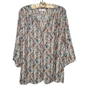 Rose + Olive Blouse 3X Boho Peasant Gypsy Floral Button Shirt Popover Tunic Top
